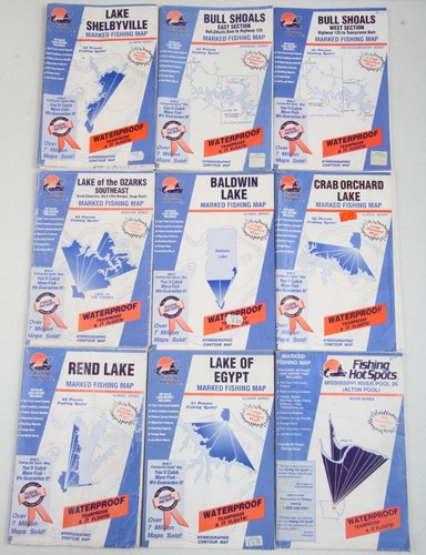 (9) MISSOURI/ILLINOIS/ARKANSAS Fishing Hot Spots Maps Waterproof Hydrographic