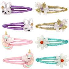 Girls Flower Snap Hair Clips, 8Pcs Unicorn No Slip Metal Hair Clips, Sparkly Uni