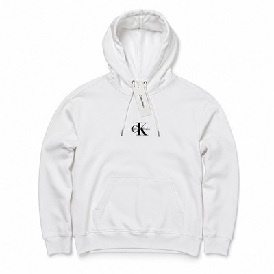 Calvin Klein CK White Pullover Hoodie Sweatshirt Mens M NWT Logo Kangaroo Pocket