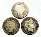 Complete Series 1914 P-D-S Barber Silver Dimes. Circulated. VERY NICE 'S'!!