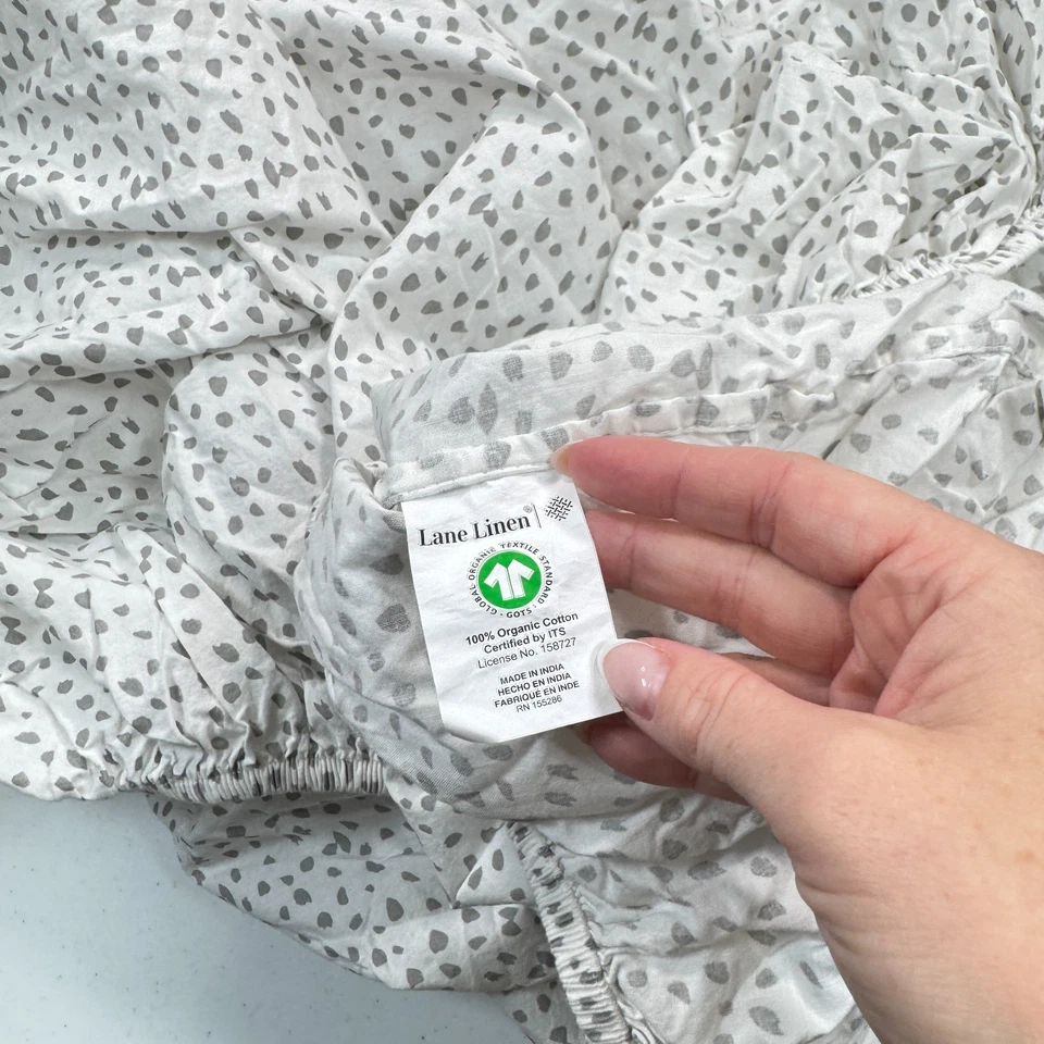 Sábana bajera doble lino lane 100% algodón orgánico gris lunares tonos neutros Foto 4 de 4