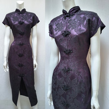 NWT Vintage LA BELLE Purple Brocade Mandarin Collar Wiggle Dress - Size S