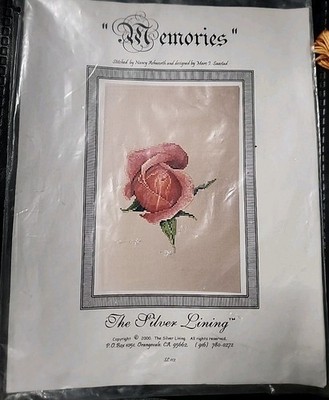 The Silver Lining Memories Cross Stitch Pattern W/Aida & Floss (-3) Pink Rose 
