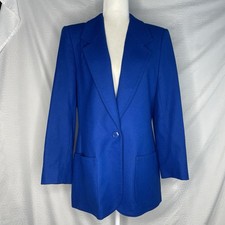 Vtg 70s Miss Pendleton Blazer Jacket 12 Royal Blue Virgin Wool Preppy Academia