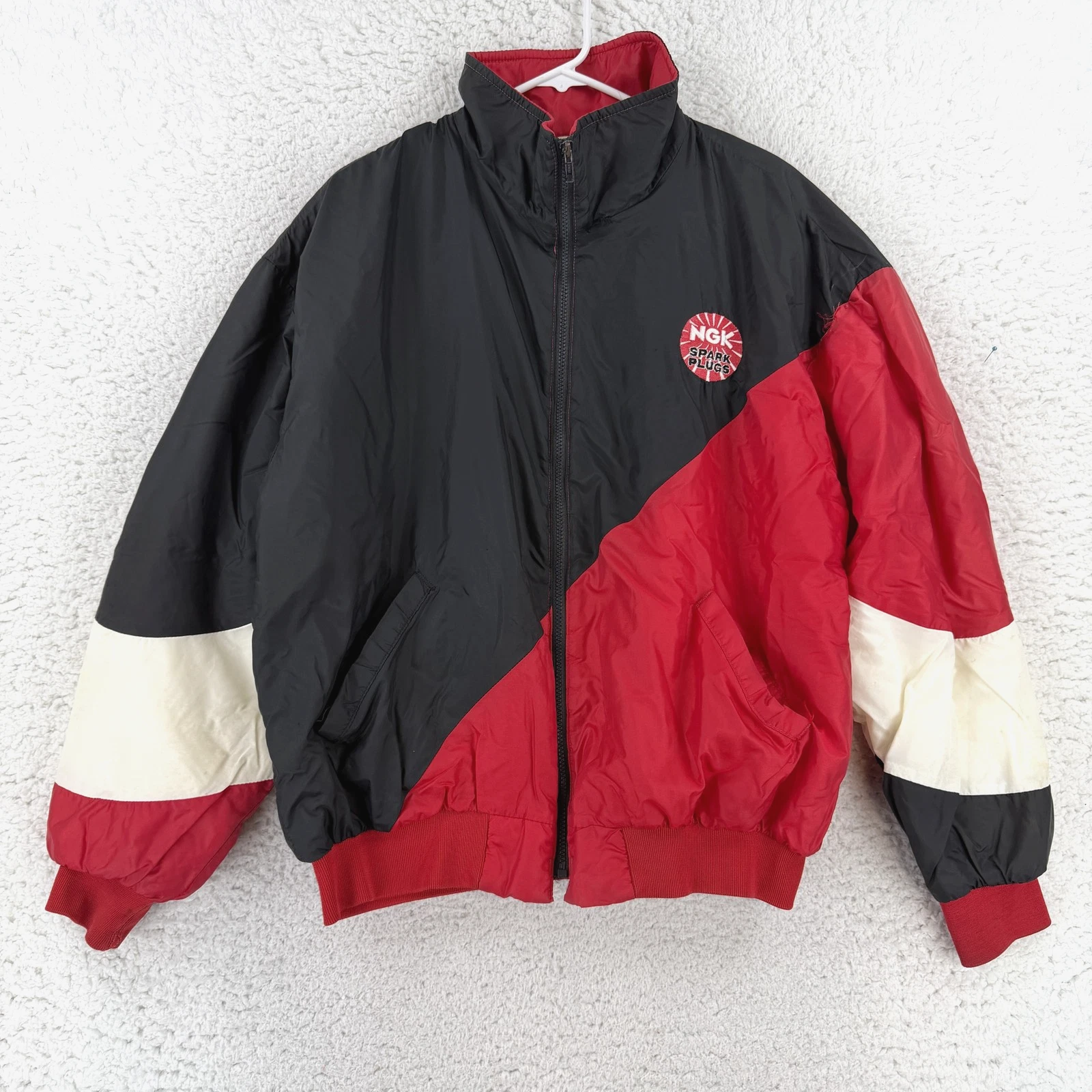 Vintage Swingster Jacket Mens Large Multicolor NGK Spark Plugs Racing Bomber image 1