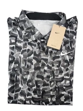 Nike Tour Dri-Fit Golf Polo Shirt Black Gray All Over Print FD5939-077 Men's L