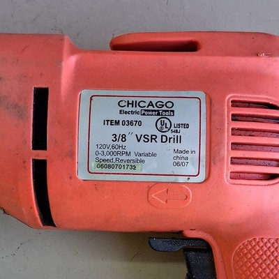 Chicago Electric Power Tools 3/8'' VSR Drill 120V Variable Speed Reversible 03670