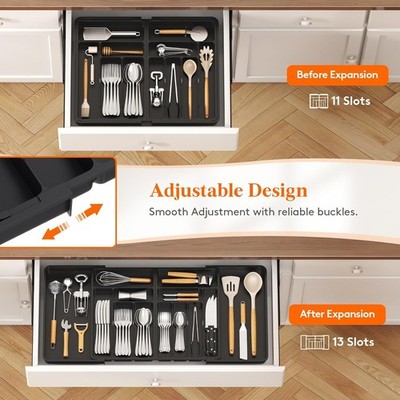 Extra große ausziehbare 13 Fächer erweiterbare Besteckschublade Organizer Schwarz