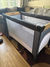 Travel Cot Bed Grey and Pink with Folding Mattress - SEE DESCRIPTION