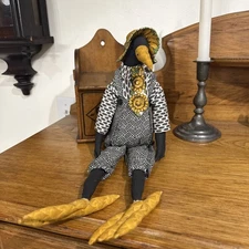 VTG Primitive Folk Art Handmade Crow Rag Doll Country Farmhouse Decor Shelf Sit