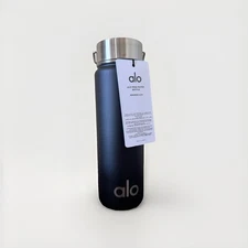 Alo Yoga Water Bottle 24oz (New) Black & Silver Handle Stainless Steel NIB