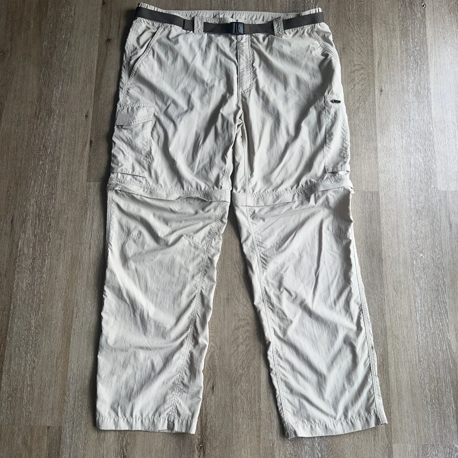 Columbia Omni Shade Hiking Pants Men 42 X 32 Convertible Nylon Belted Zip Off
