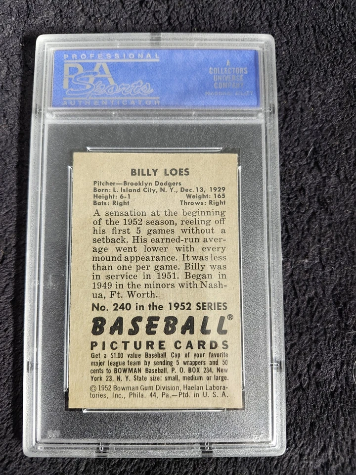 1952 Bowman - Billy Loes #240 (RC) PSA Graded EX-MT 6 Vintage Baseball Card - Image 2 of 4