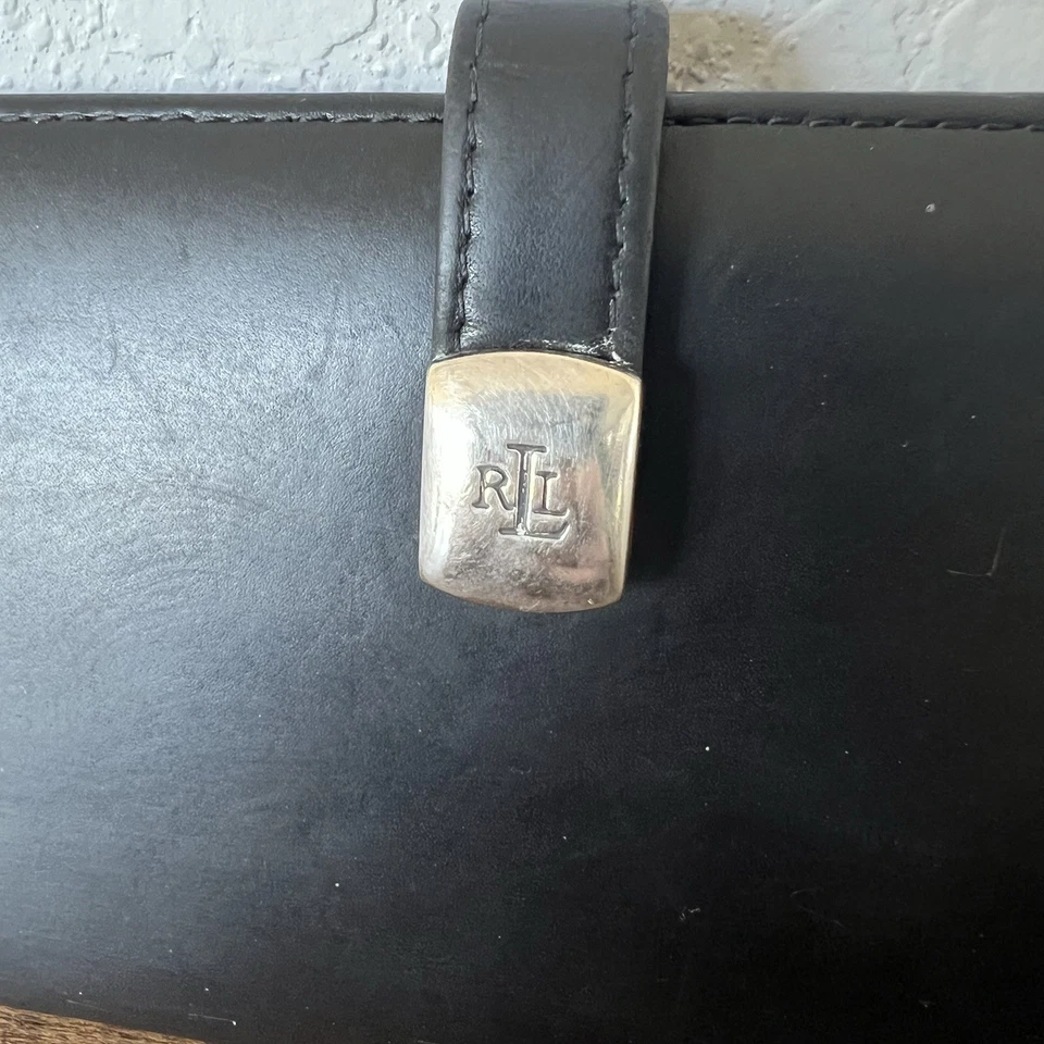 Lauren Ralph Lauren Vintage Black Leather Checkbook Secretary Clutch Wallet - Image 3 of 4