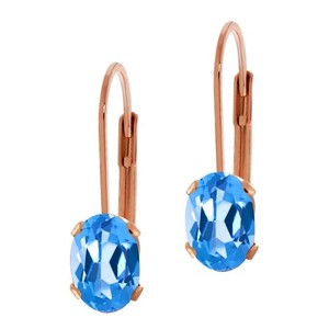 Authentic Rose Gold Plated 7X5mm Swiss Blue Topaz 2.00 Cttw Leverback Earrings for Women