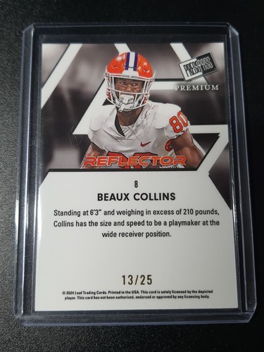 Beaux Collins - Leaf Press Pass Premium 2024 - Notre Dame - Blue Reflector - /25 - Picture 3 of 4