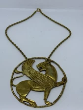 Alva Museum Replica Gold Electroplated Pewter Winged Lion Medallion Necklace