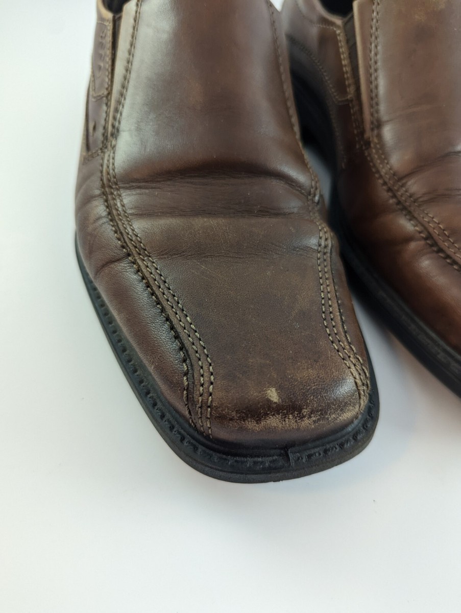 Ecco- Mens Distressed Leather Dress Shoes Slip on Neutral Comfy! Like New! Sz.10 Men main image 3