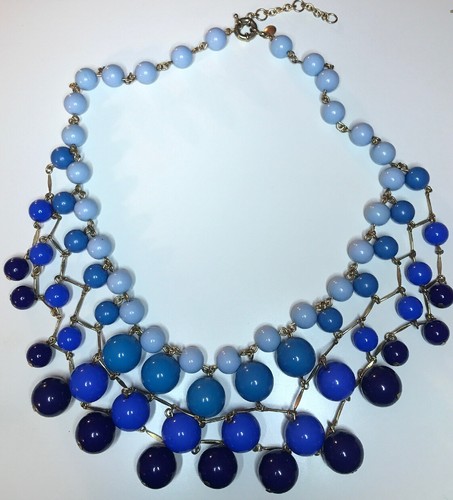 J. Crew Beaded Bib Blue Monochromatic Statement Necklace Chunky Bauble