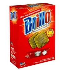 Brillo Steel Wool Scouring Soap Pad Lemon Scent Pots Pans Grills Dishes 10-Pack