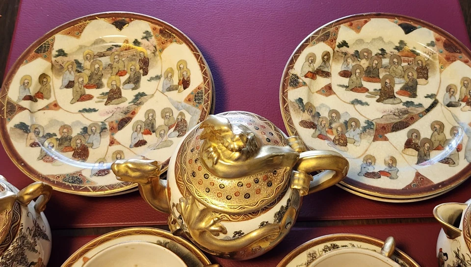 JUEGO DE TÉ MUY RARO 17 PIEZAS 1880-90 JAPONÉS KITAMURA YAICHIRO ROYAL SATSUMA Foto 4 de 4