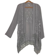 Sundance Embroidered Lace Open Front Cardigan Woven Layer Gray Blue S