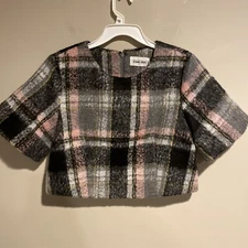 Line + Dot Plaid cropped top fuzzy soft revolve chic 90's preppy academia Sz Med