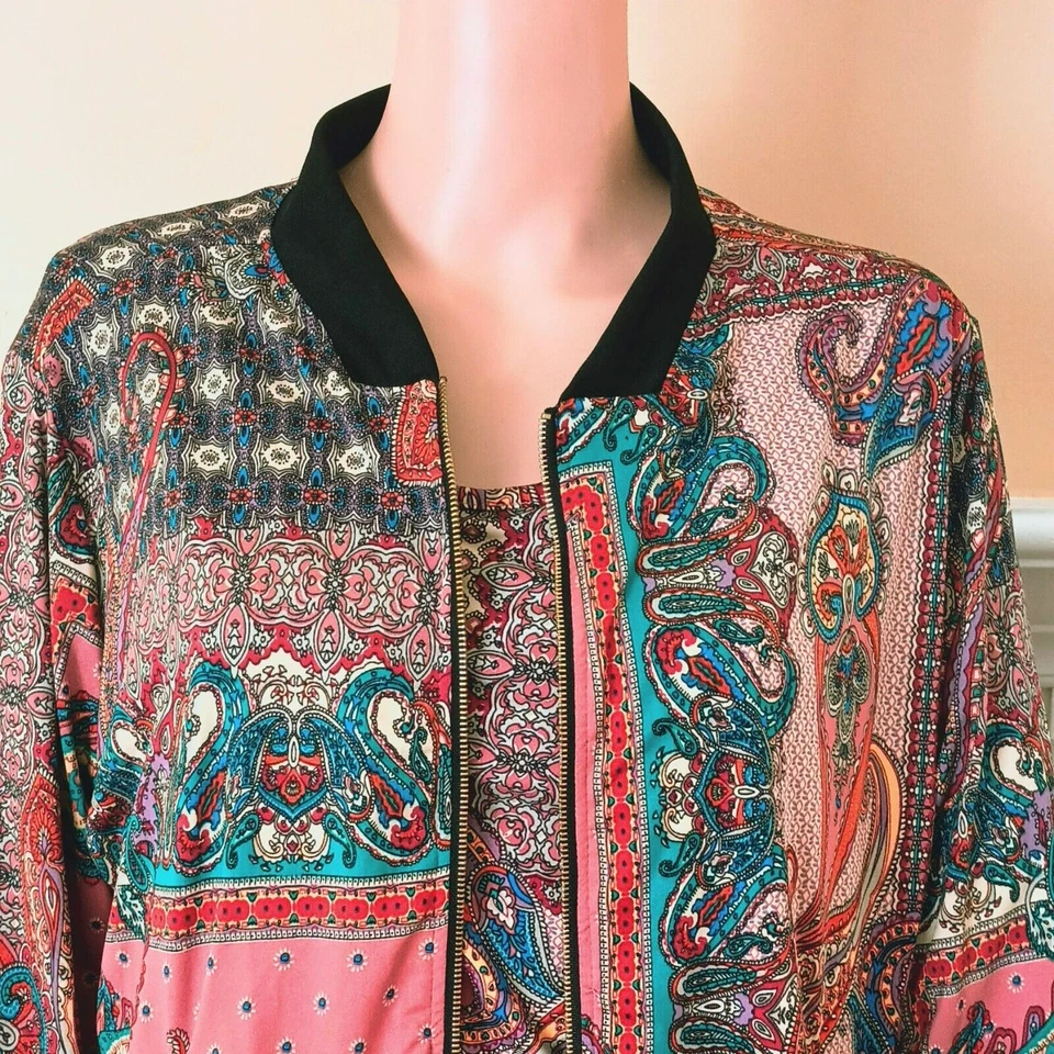 Conjunto de chaqueta y top Robert Louis XL rosa verde azulado cachemira bolsillos delanteros a presión elásticos Foto 3 de 4