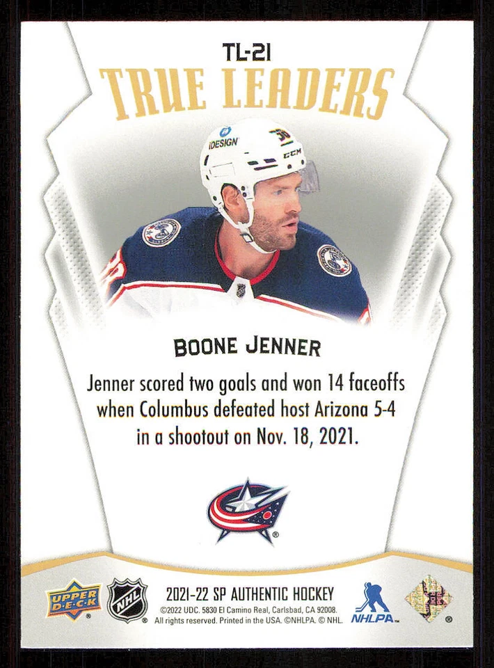 2021-22 SP Authentic True Leaders #TL21 Boone Jenner - Image 2 of 2