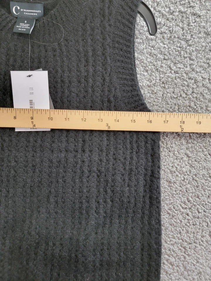 Chaleco C by Bloomingdale's Cashmere Crochet Cuello Redondo Para Mujer S Pullover Negro Foto 4 de 4