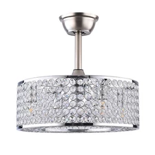 18" Flush Mount Ceiling Fan Light Bladeless Crystal LED Chandelier with Remote