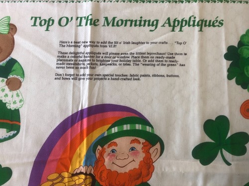 VIP Cranston Fabric Panel Top O' The Morning Appliques Shamrock Irish Leprechaun - Picture 2 of 10