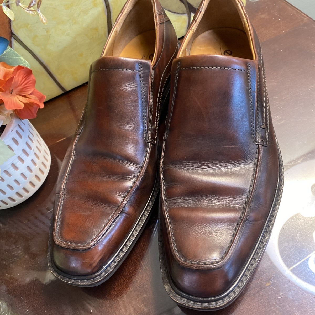 ECCO Light Shock Point brown leather slip-on comfort shoes men\'s 43/9-9.5 Ecco Shock Point Brown Leather Loafers Slip On Shoes Mens  main image 2