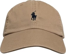 POLO RALPH LAUREN Mens Polo Sports Pony Logo Hat Cap (One Size, Khaki/blue pony