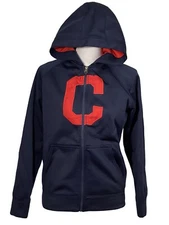 GENUINE MERCHANDISE Blue Cleveland Indians Red C Zip Hoodie Women’s Size L 14-16