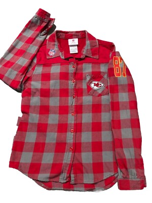 Kansas City Chiefs Flannel Button Down Shirt. Teen S. Red. Gray. Kelce.
