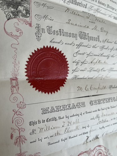 1864 marriage certificate geauga county ohio Hall Day - Picture 4 of 8