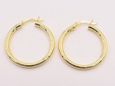 Hoop Earrings 3mm x 30mm 14k Yellow Gold-plated Sterling Silver Hoop Earrings 3mm x 30mm 14k Yellow Gold-plated Sterling Silver