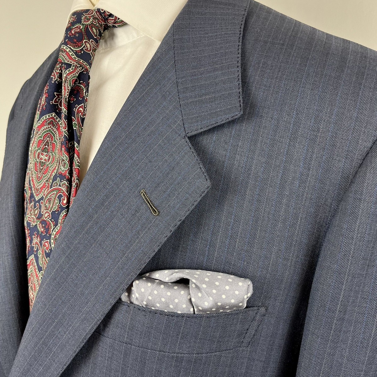 Domenico Caraceni Napoli 46L blue striped wool suit 42 x 31 Domenico Caraceni Napoli 46L blue striped wool suit 42 x 31