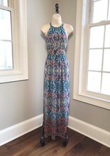 Eliza J Colorful Halter Chiffon Maxi Dress ~ Women’s 4  STUNNING!