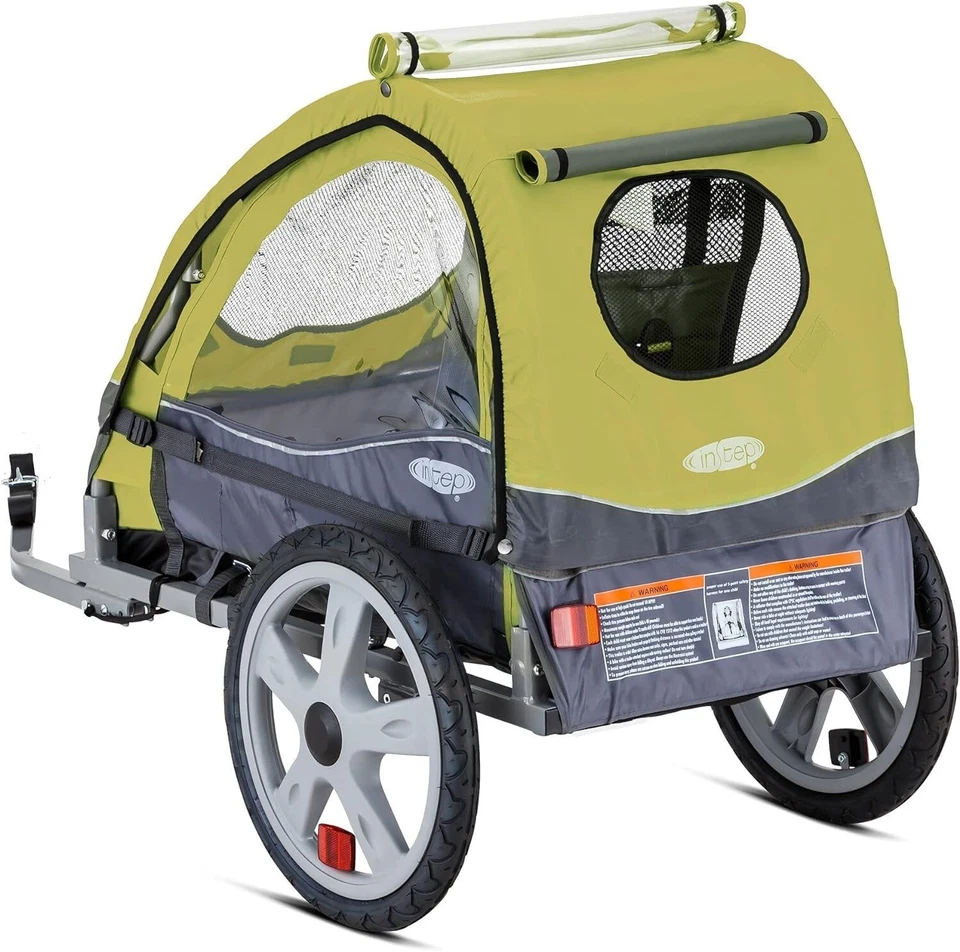 Instep Behind Bike Trailer Carrier for Toddlers Kids Single Seat Green/Grey - Image 2 of 4