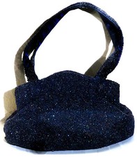 1940s ART DECO VINTAGE K G CHARLET PARIS BEADED BAG / French - Dark Blue/Black