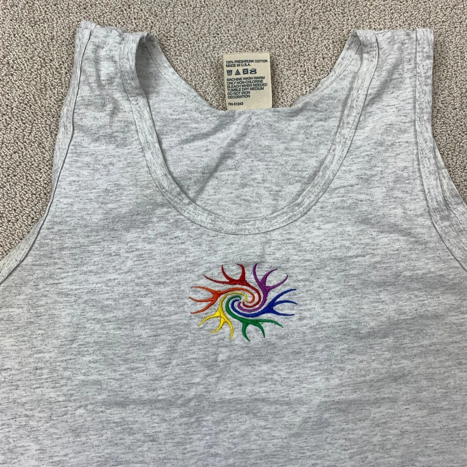 Camiseta sin mangas vintage Alore para hombre gris medio arco iris sol hecha en EE. UU. algodón informal Foto 3 de 4