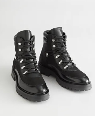 & OTHER STORIES  Black leather lace up winter boot (Size 9) NEVER BEEN WORN