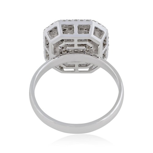 0.50 Ct Lab Grown CVD Diamond Octagon Ring 14k Solid White Gold Blue Enamel - Picture 3 of 8