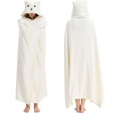 Cloud-Soft Wearable Polar Bear Blanket Hoodie - Oversized Cozy Hooded Blanket...
