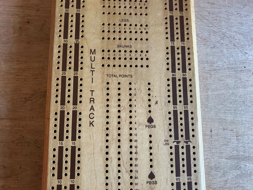 Hoyle 3 Player Cribbage Board Stancraft 5016 USA 7x16.5 Wood 4 Pegs Vintage - Image 4 of 4