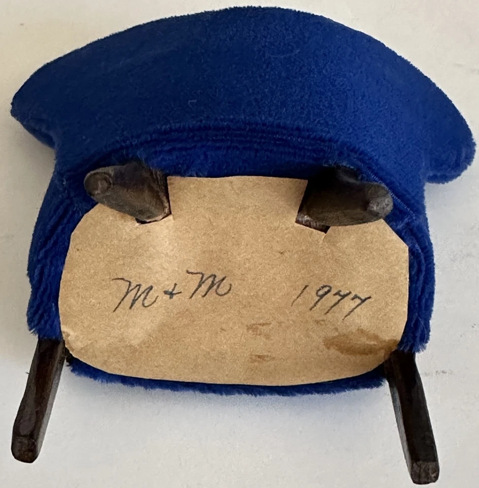 Vintage Velvet Dollhouse Wing Chair & Footstool + Sonia Messer Wood Side Tables - Image 3 of 4