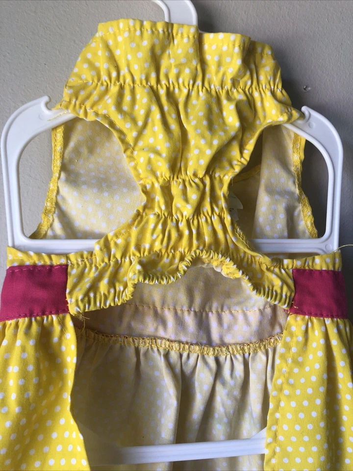 Vestido Martha Stewart Mascotas Perro Verano Algodón Amarillo/Blanco Lunares Rosa Lazo MED Foto 3 de 4