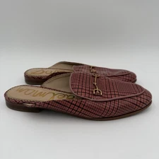 Sam Edelman Linnie Mules Horse Bit Pink Houndstooth Slip On Loafers Size 8M